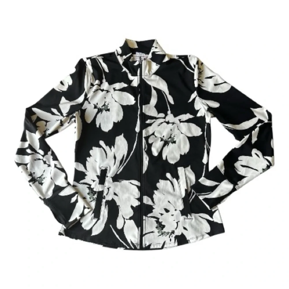 Tommy Bahama Black and White Floral Zipper Up Jacket - Picture 4 of 6
